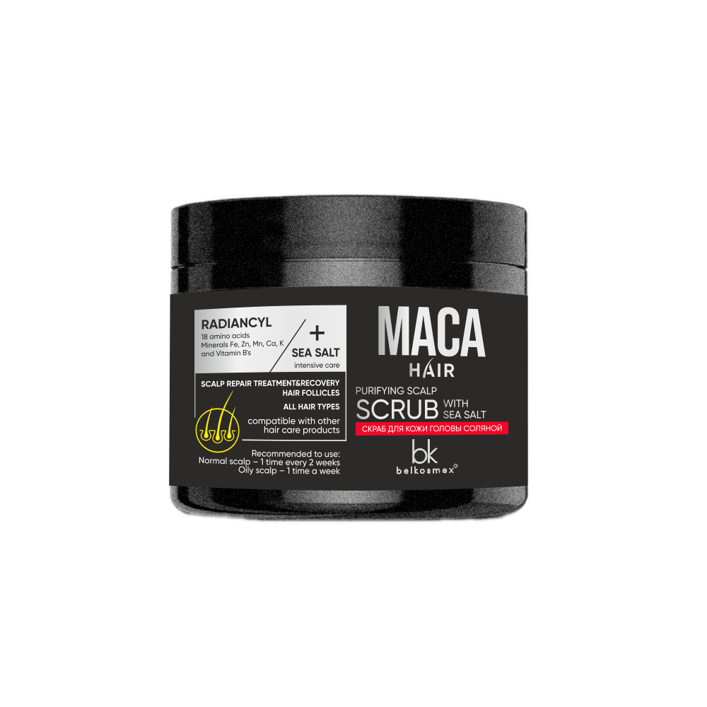 Скраб для кожи головы соляной MACA HAIR Belkosmex